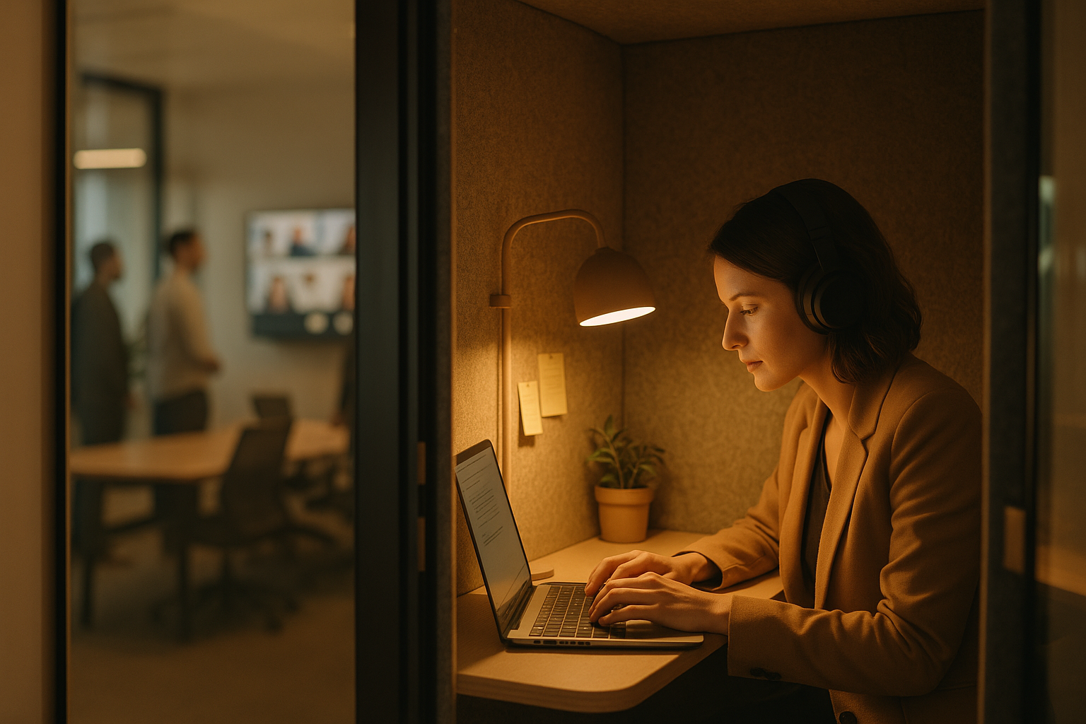 Flexibele kantoorindeling met verschillende werkzones