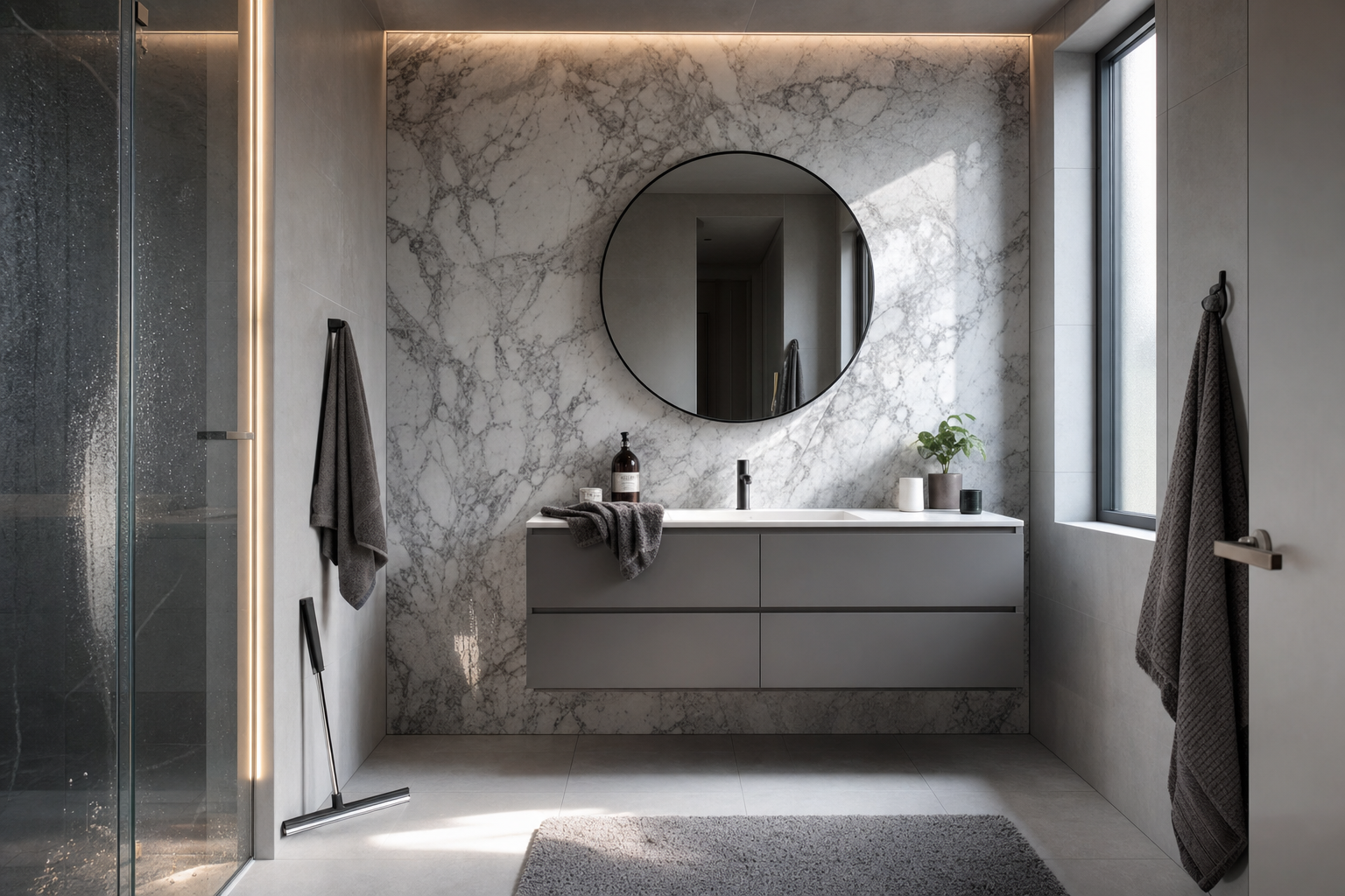 Wand paneel marmer in badkamer