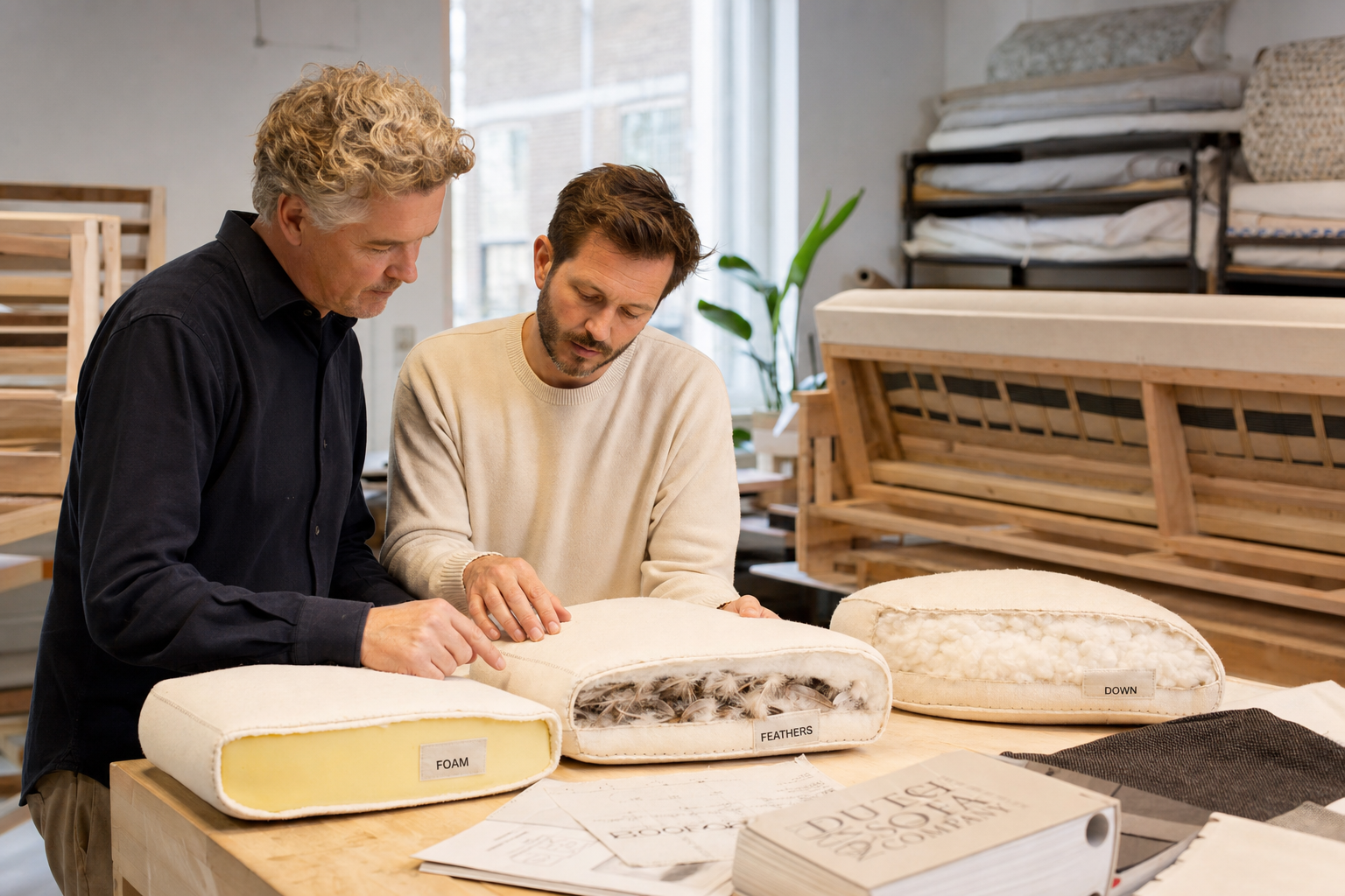 Verschillende vullingmaterialen voor een bank op maat